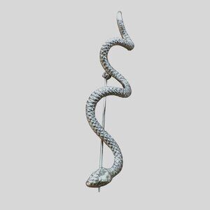 Vintage Silver Tone Snake Brooch Rhinestone Eye Gothic Figural Serpent Pin 3.5